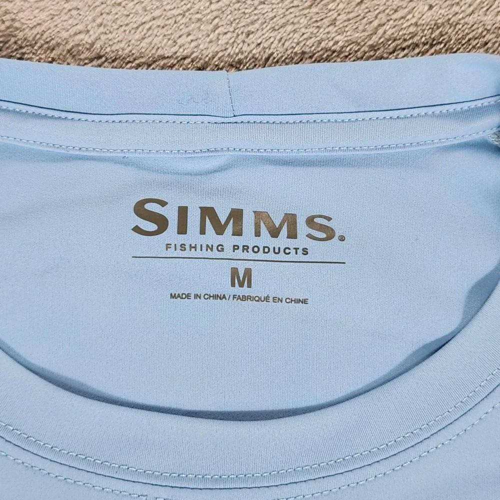 Simms SolarFlex Shirt Mens Medium Blue Long Sleeve Fishing UPF 50 Sun Protection - Picture 5 of 13